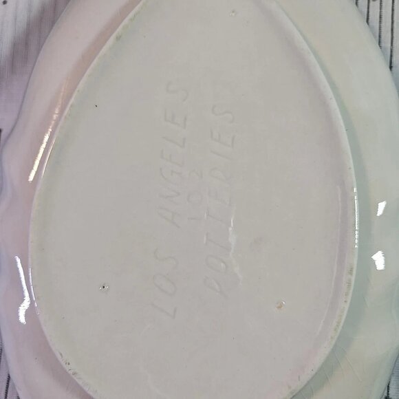 Vintage MCM Los Angeles Potteries Fall Yellow Ombre Leaf Serving Bowl 14" - Picture 9 of 10